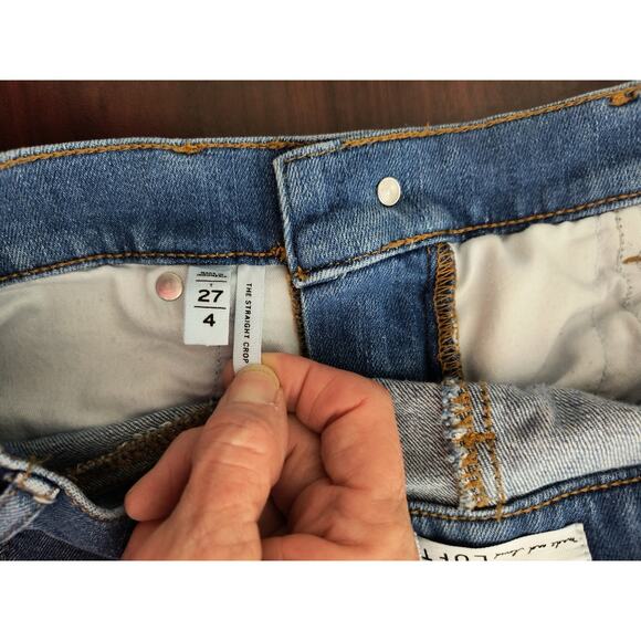 Loft The Straight Crop Jeans Women's Sz 4/27 Hi Rise Medium Wash Frayed Denim - Picture 10 of 13